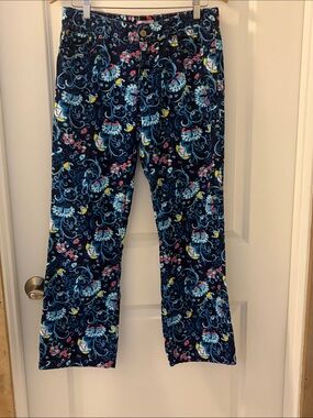 Lilly Pulitzer Navy Multicolor Floral Corduroy Pants